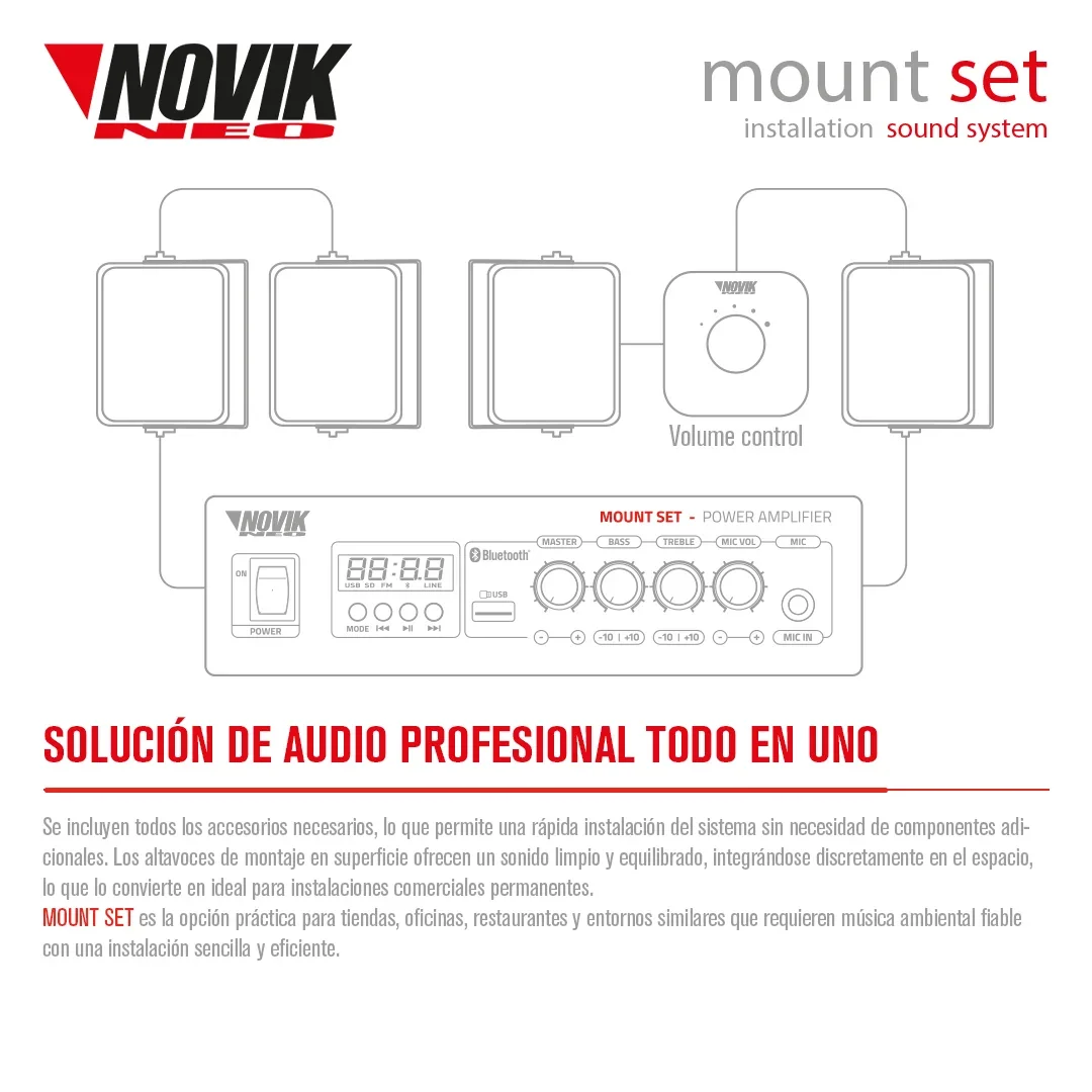 Sistema de sonido ambiental Novik Mount Set con 4 parlantes
