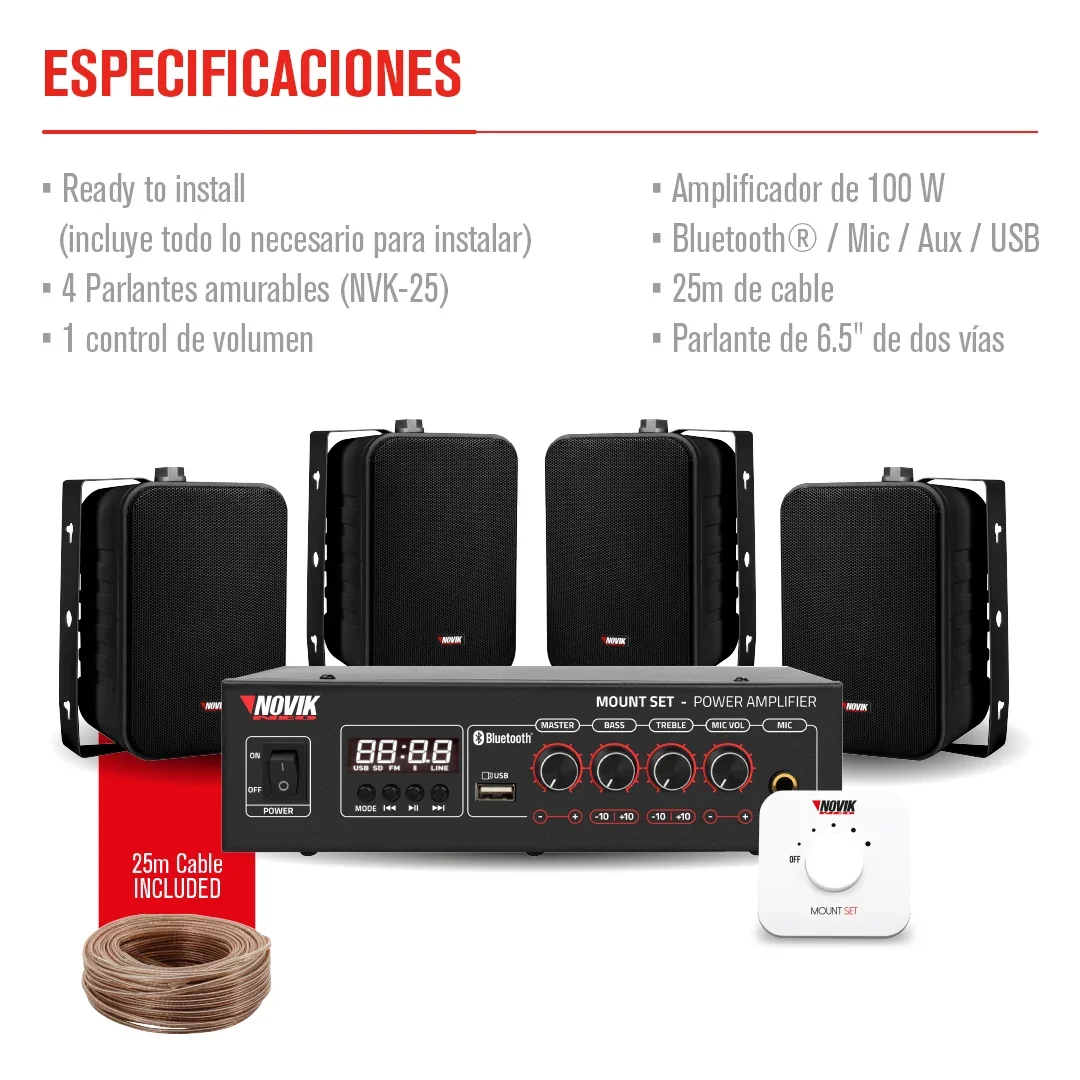 Sistema de sonido ambiental Novik Mount Set con 4 parlantes